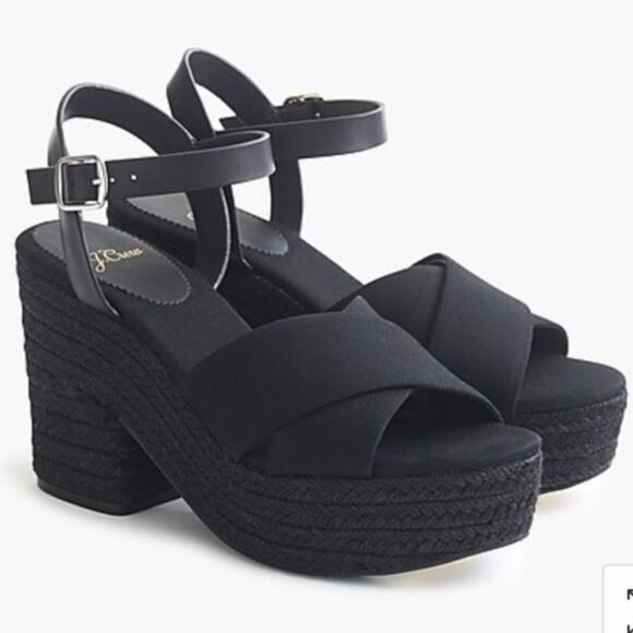 Jcrew NWT black  strap platform wedge espadrilles 6.5 - Picture 2 of 13